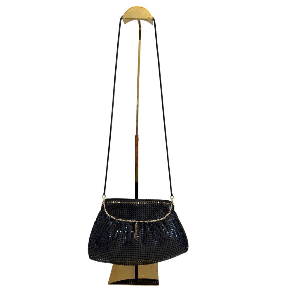 VTG Evergreen Crossbody Clutch Slingbag Black Metallic Mesh Glam Party Cocktail